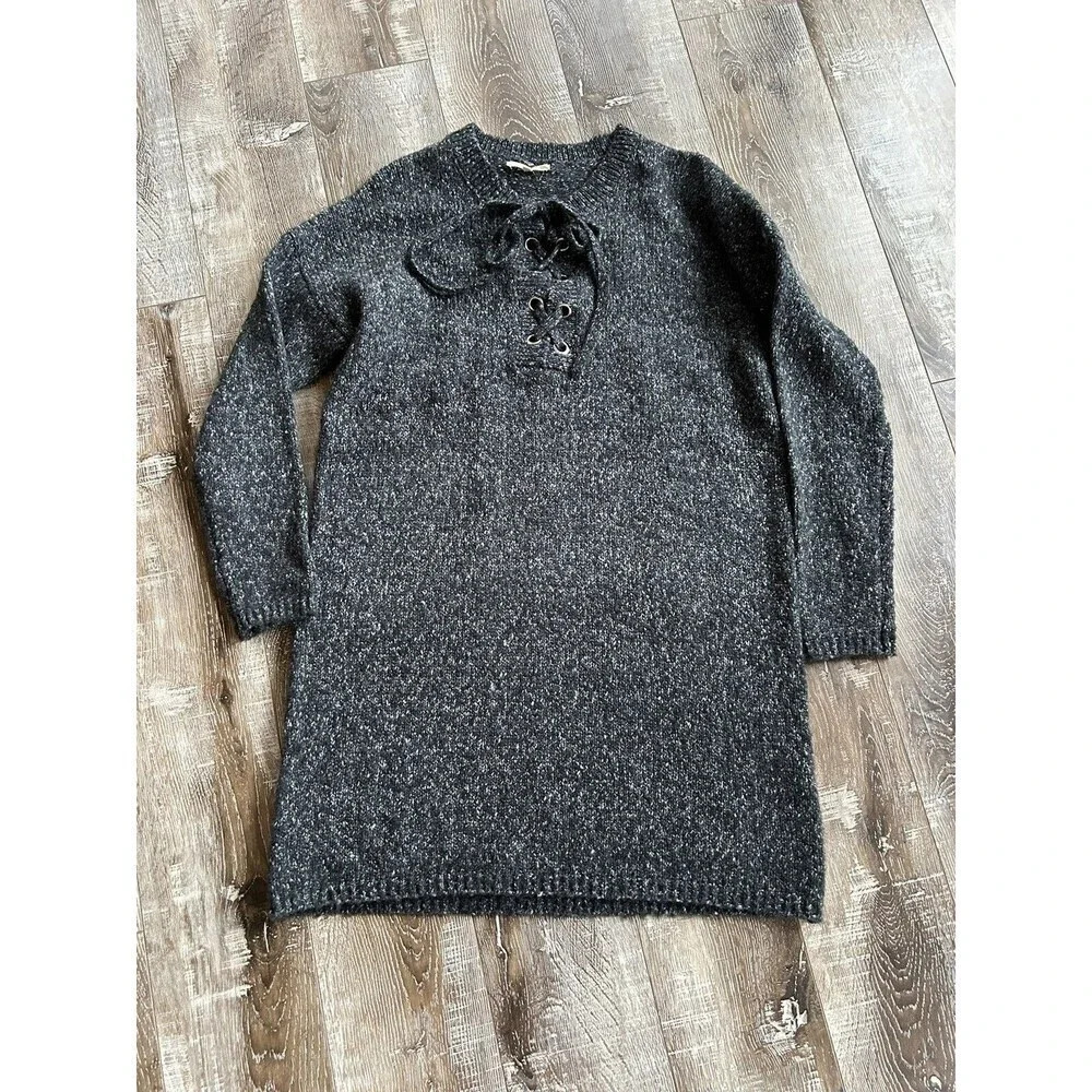 Entro Lace Up Marled Chunky Knit Sweater Dress Women’s Size L
